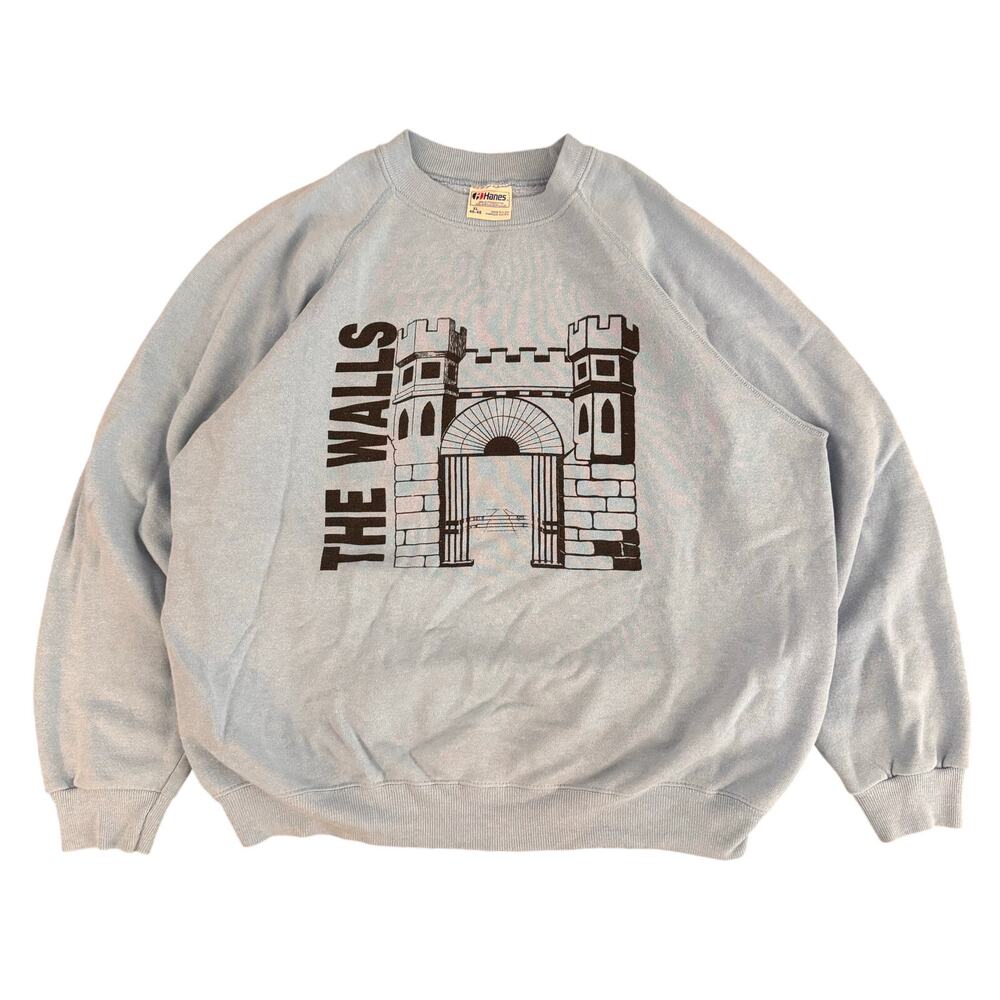 Vintage 80s Raglan Hanes Sweatshirt Light Blue Graphic Sz XL